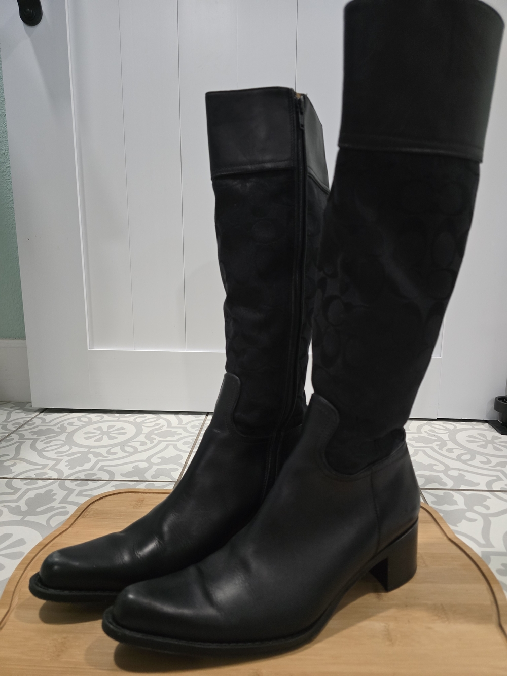 Coach Black Signature Jacquard Knee Boots - Picture 2 of 12